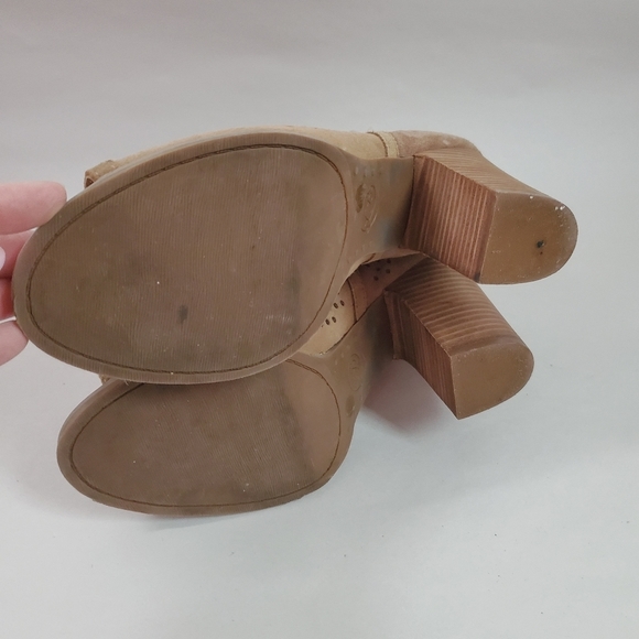 Lucky Brand Larisa Booties Women's 8W Tan Neutral Peep-Toe Leather Block Heel - Picture 9 of 14